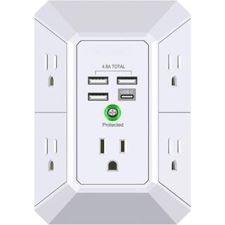 5 Outlet Extender Surge Protector with 4 USB Charging Ports (4. 8A Total) 3-Sided 1680J Power Strip Multi Plug Adapter | The Home Depot