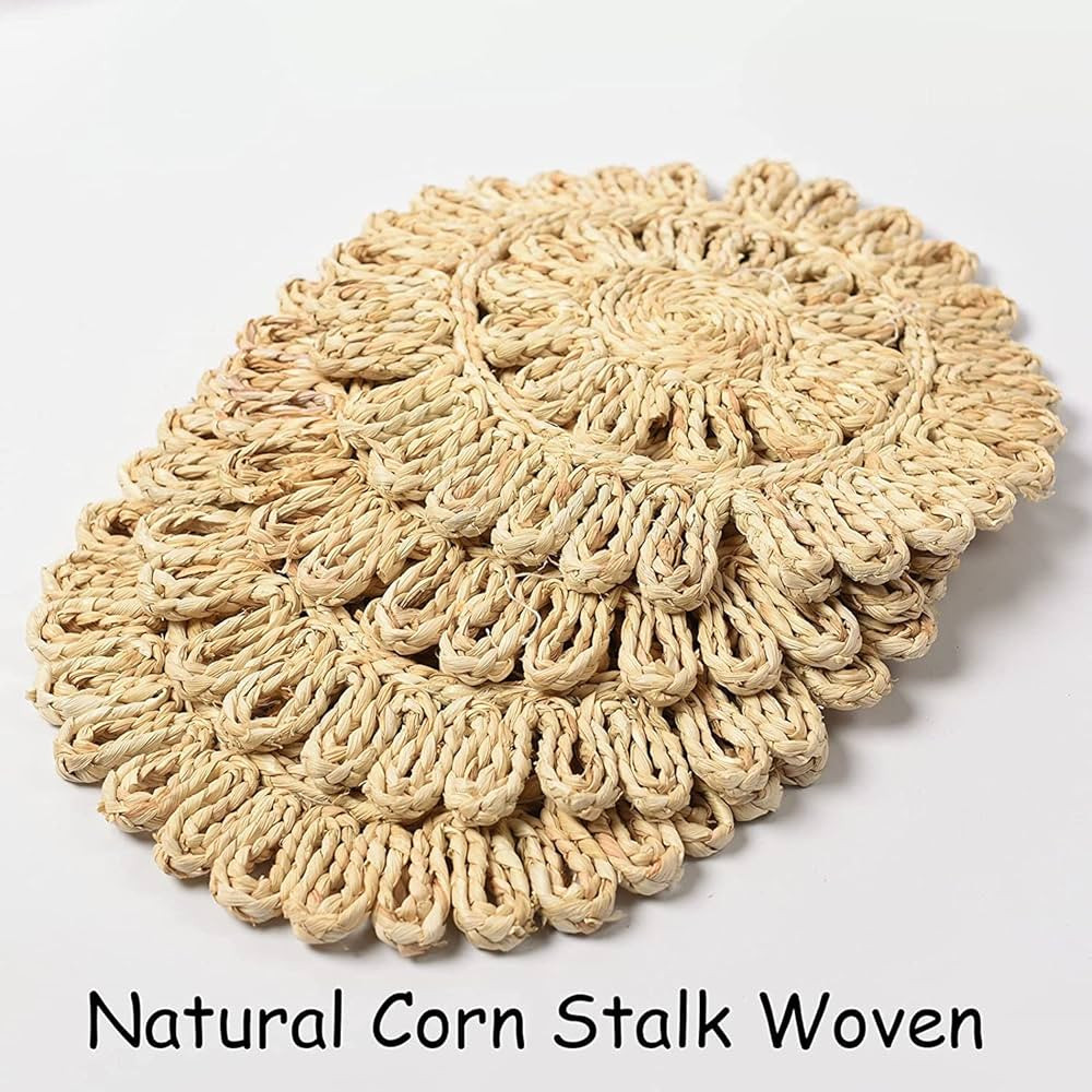 IcosaMro Round Woven Placemats for Dining Table Set of 6 Large Natural Braided Rattan Tablemat Ho... | Amazon (US)