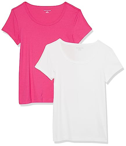 Amazon.com: Amazon Essentials Women's Slim-Fit Cap-Sleeve Scoop Neck T-Shirt, Pack of 2, Black/Sa... | Amazon (US)