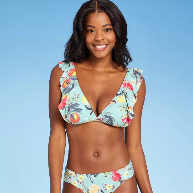 Women's Soft Ruffle Bralette Bikini Top - Kona Sol™ Sage Green | Target