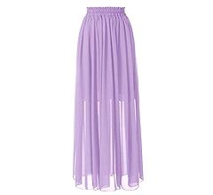 Topdress Women's Chiffon Skirts Elastic High Waist Tea Length A-line Ruffle Beach Skirts | Amazon (US)