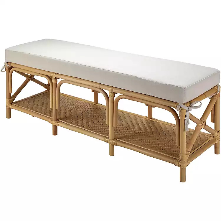 Kaili Natural Rattan Cushioned Bench | Kirklands