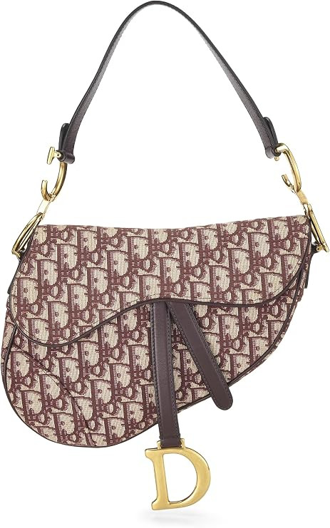 Amazon.com: Dior, Pre-Loved Burgundy Oblique Jacquard Canvas Saddle Bag NM, Burgundy : Luxury Sto... | Amazon (US)