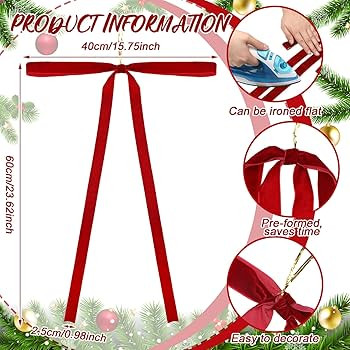 Janinka 6 Pcs Red Long Velvet Bows Christmas Ornaments 23.5x15.5 Inch Vintage Large Velvet Christ... | Amazon (US)