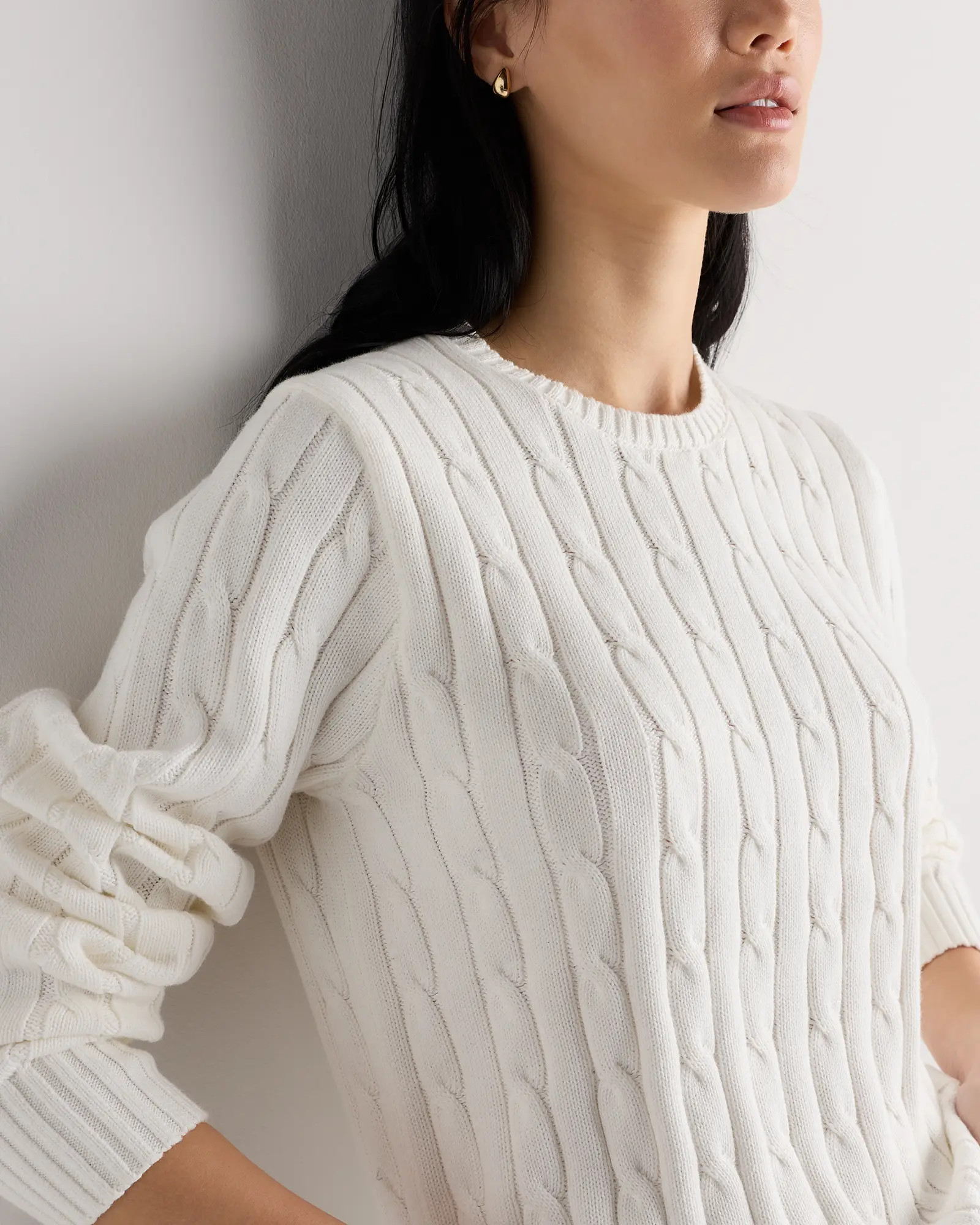 100% Organic Cotton Cable Crewneck Sweater in Ivory | Quince