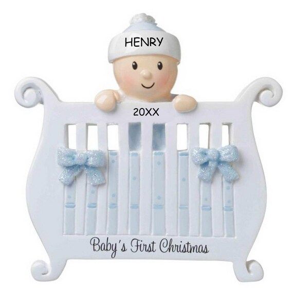 Personalized Baby in a Crib First Christmas Ornament - Blue | Etsy (US)