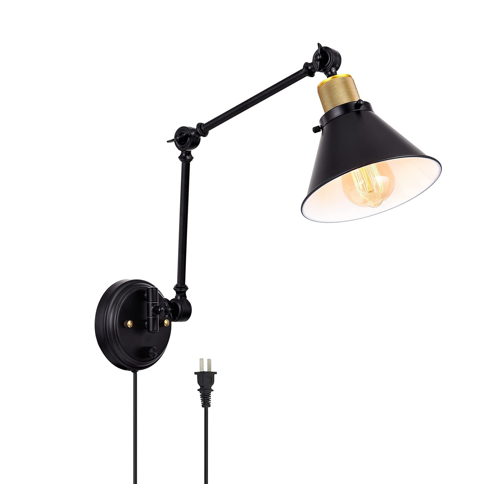 TRLIFE Wall Sconce Plug in, Dimmable Wall Sconce with Switch Swing Arm Wall Lights Plug in Wall M... | Amazon (US)