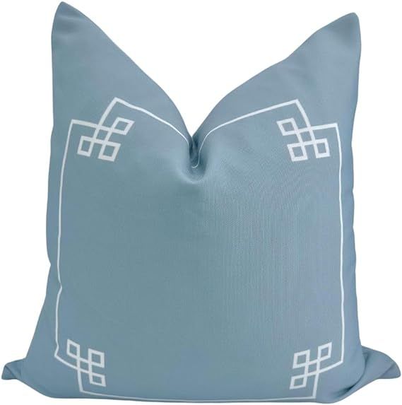 Jillien Harbor Blue and White Grandmillennial Outdoor Greek Key Throw Pillow Cover 20" x 20" Alys | Amazon (US)