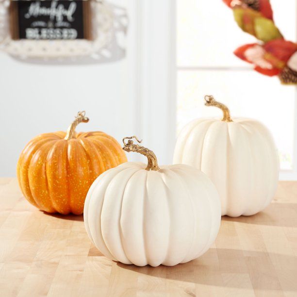 Way to Celebrate Set of 3 White and Orange Foam Pumpkin Decoration, 7" - Walmart.com | Walmart (US)