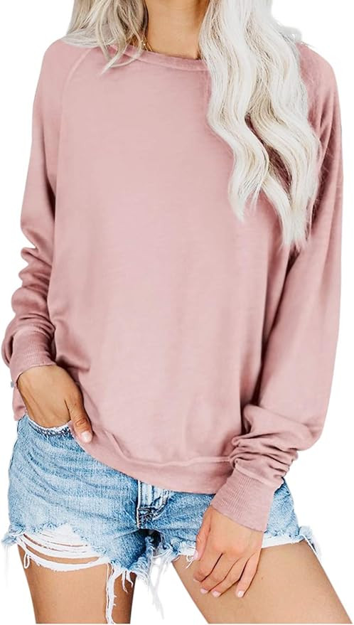 Bakoliza Womens Crewneck Sweatshirts Soft Cotton Long Sleeve Solid Color Hoodies Loose Fit Pullov... | Amazon (US)