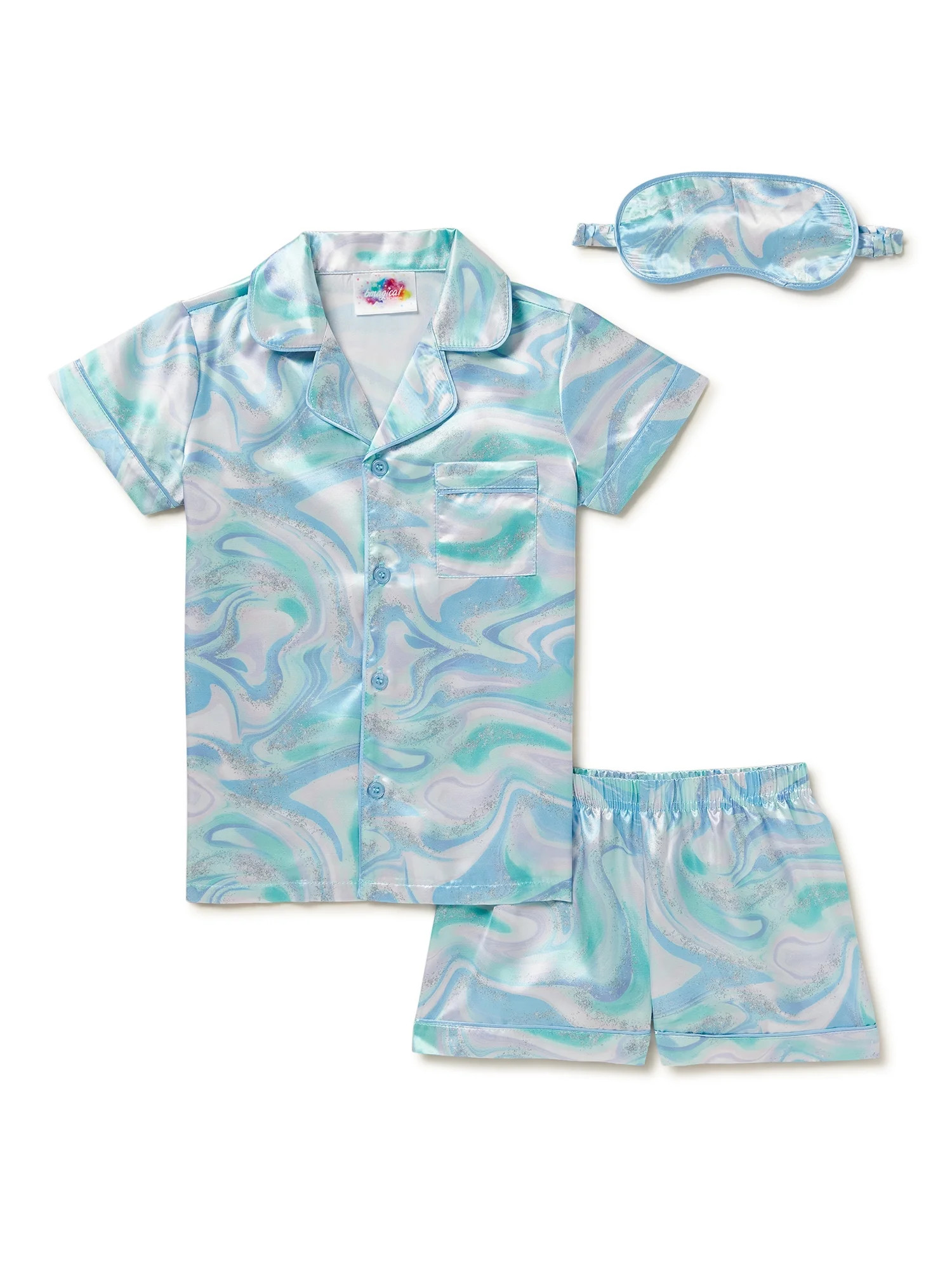 Bmagical Girls Short Sleeve Notch Collar Top with Shorts and Sleep Mask, 3-Piece Coat Pajama Set,... | Walmart (US)