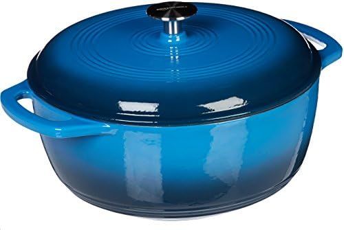 Amazon Basics Enameled Cast Iron Covered Dutch Oven, 6-Quart, Blue | Amazon (US)