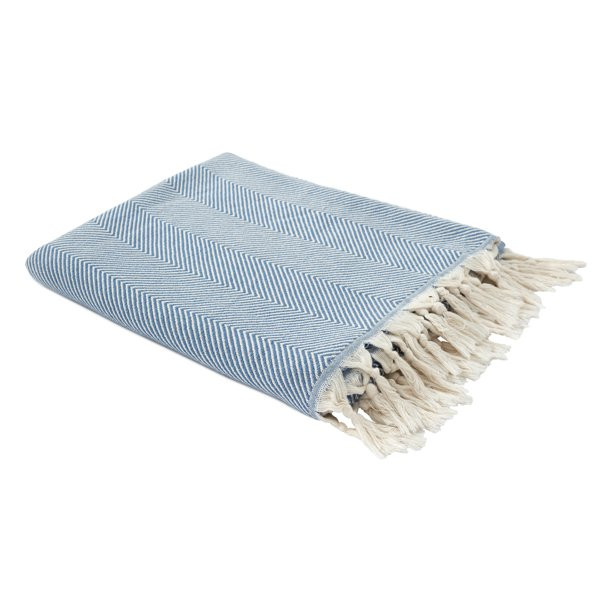 Ox Bay Faded Blue/ Cream Herringbone Turkish Organic Cotton Throw Blanket, 50" x 60" | Walmart (US)