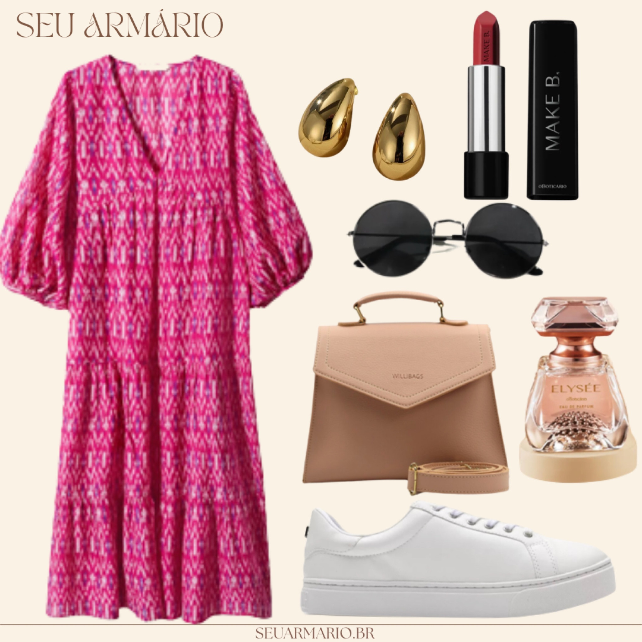 Looks para viagem a Serra negra- SP 🧳✈️
Tênis branco, bolsa bege, óculos preto, perfume elysee, batom vermelho e vestido rosa 

#LTKSeasonal #LTKtravel #LTKbrasil