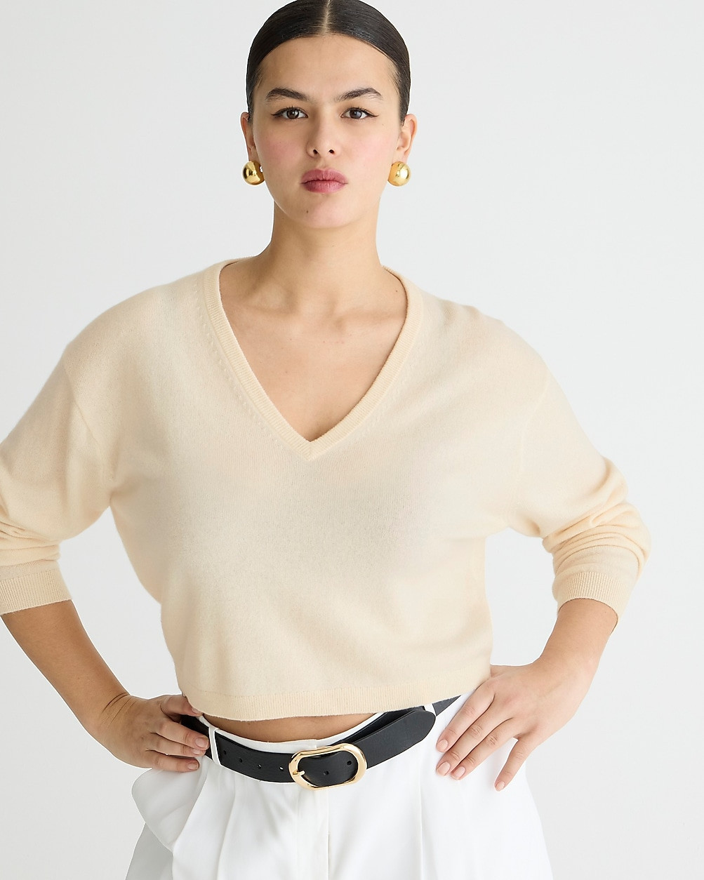 Cashmere relaxed cropped V-neck sweater | J. Crew US