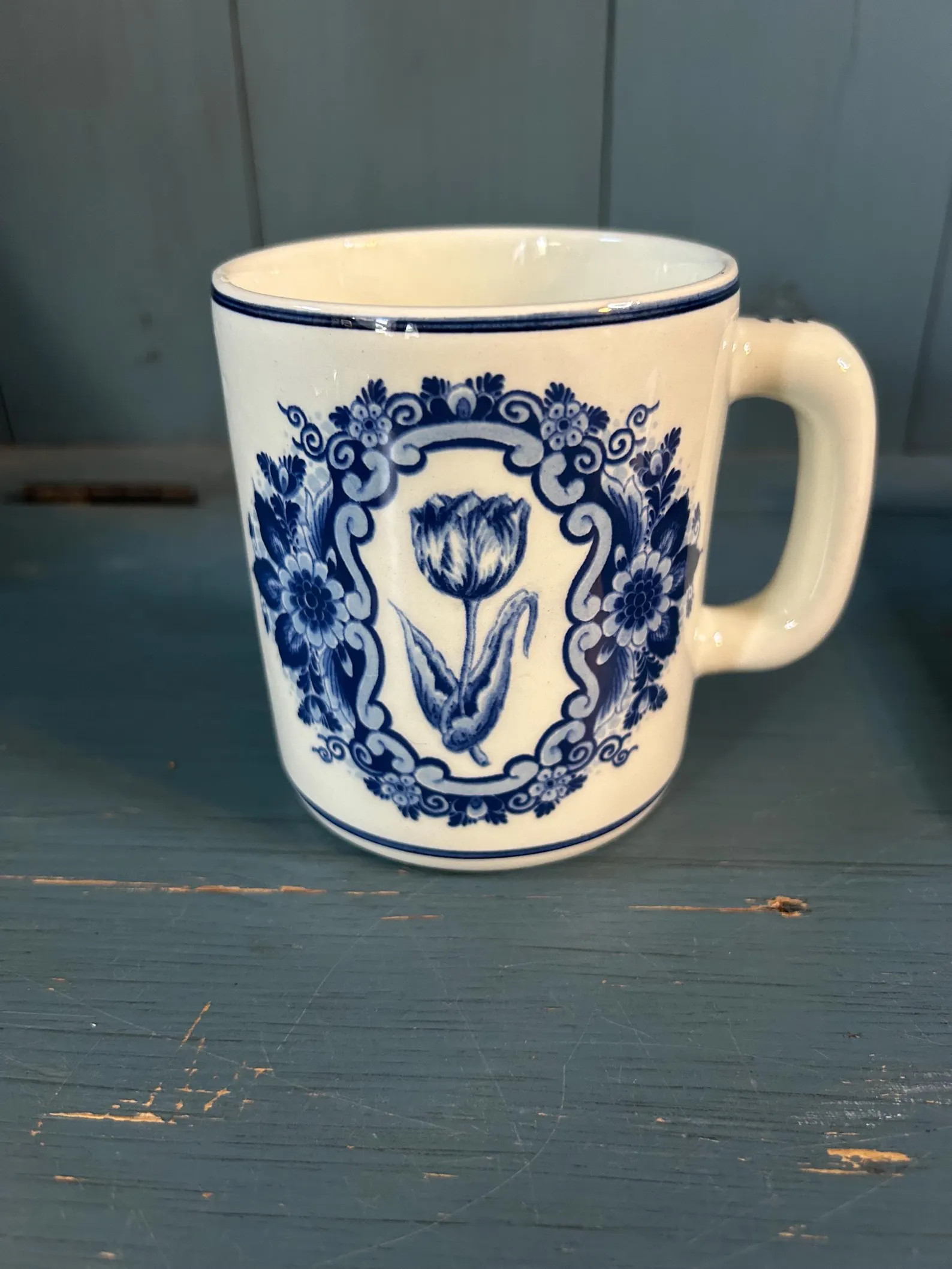 Vintage Hand Painted Ceramic White & Blue Mug - Dutch Delft | Tulip and Floral Design 12 Oz. - Et... | Etsy (Global)