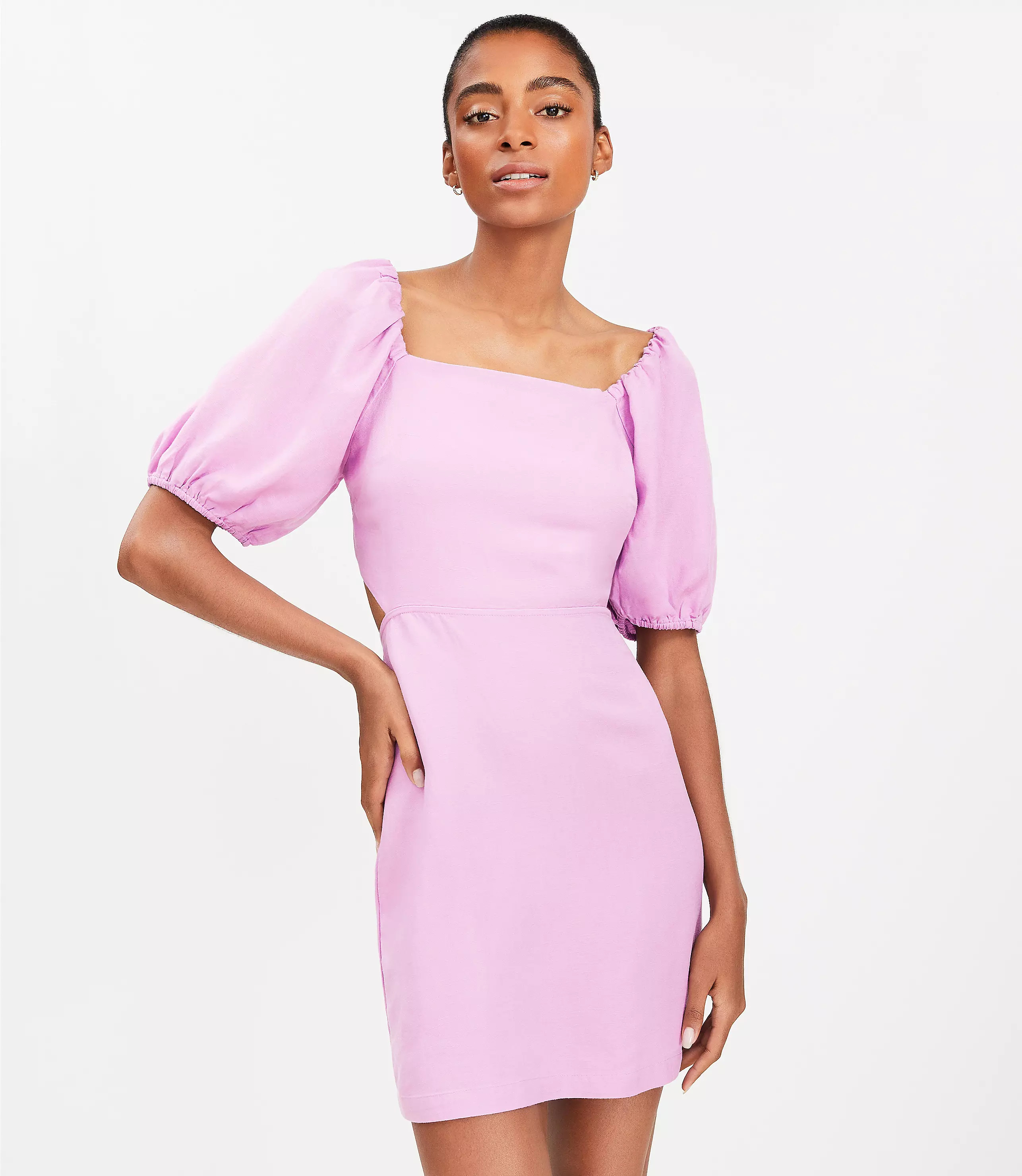 LOFT Beach Linen Blend Cutout Back Mini Pocket Dress | LOFT