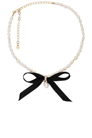 Velvet Bow Statement Pearl Choker in Black | Revolve Clothing (Global)
