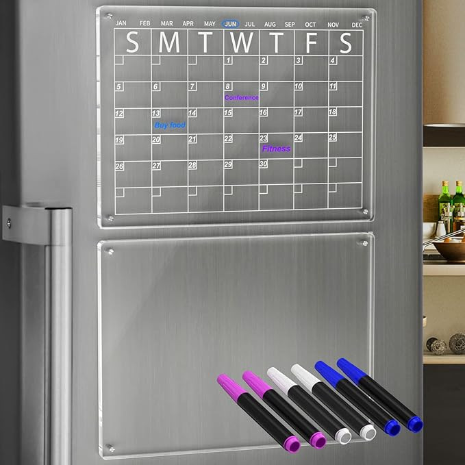 YeWink Magnetic Dry Erase Calendar Board for Fridge, 16”x12" Clear 2 Set Acrylic Calendar Plann... | Amazon (US)