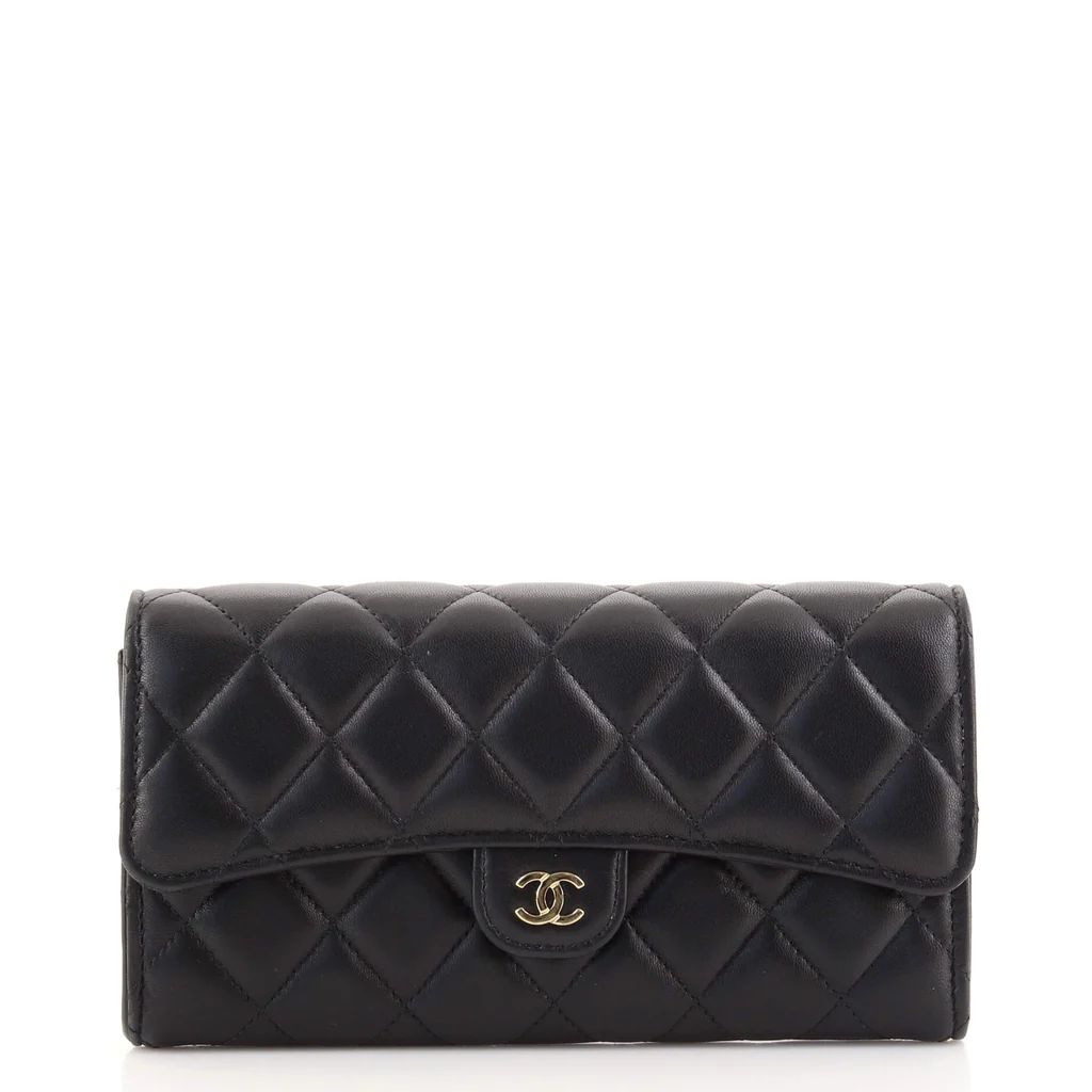 Chanel CC Gusset Classic Flap Wallet Quilted Lambskin Long Black 1717683 | Rebag