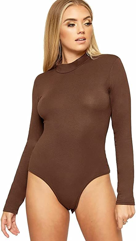 Plain Bodysuit For Women High Polo Roll Turtle Neck Long Sleeve Ladies TShirt Plus Size Leotard UK T | Amazon (UK)