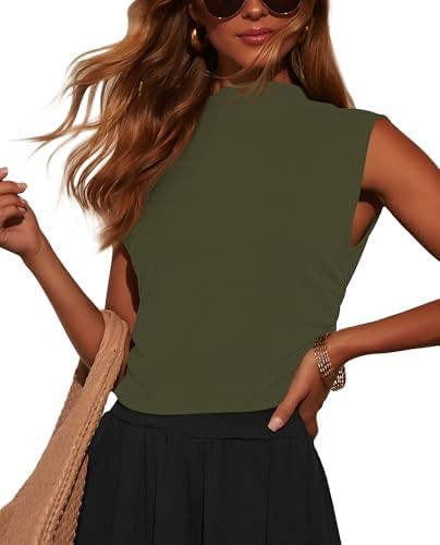 OMSJ Womens Mock Turtleneck Tank Tops Slim Fitted Sleeveless Crop Top Stretchy Summer Casual Tren... | Amazon (US)