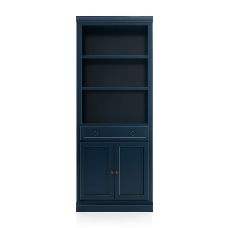 Cameo Indigo Storage Bookcase with Middle Crown | Crate & Barrel | Crate & Barrel