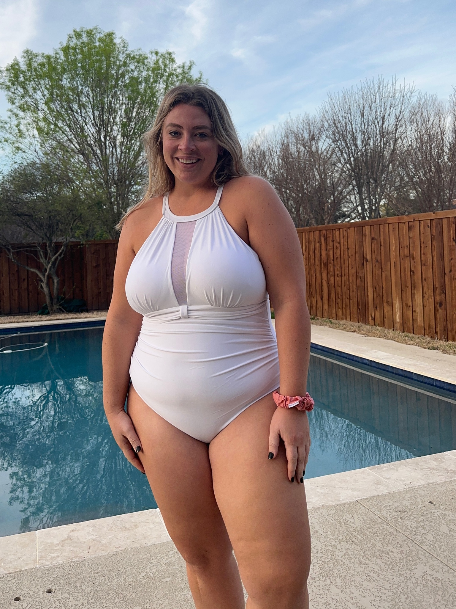 
The neckline on this one piece swimsuit is fabulous! I love that it gives the illusion of a halter top, but you have straps in the back. My fuller chest gals know how clutch this is! My neck says “hell no” to trying to support the chest with a halter top. I find this swimsuit to fit a bit long in the torso, so much so that I am considering trying it in a size down. It has a shelf bra that is sewn into the suit, which provides some support for your breasts along with seams along your side and a perpendicular seam on the outside of your chest. This bathing suit has adjustable straps and is moderately cheeky on my body.

This  Amazon one piece is $35, available in sizes XXS-24 Plus and 37+ color variations. I am wearing XL. #amazon #swim #swimsuit 

#LTKswim #LTKunder50 #LTKcurves