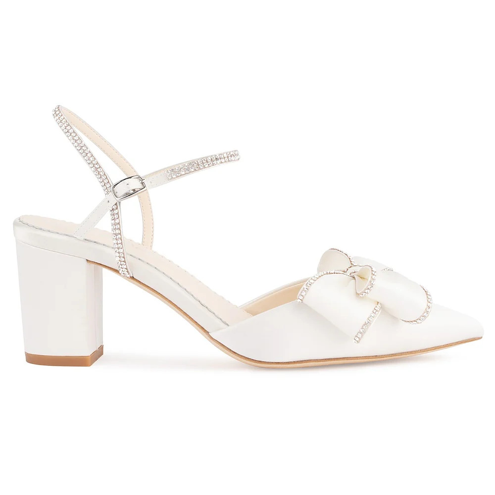 Crystal Edged Wedding Shoes with Bow and Block Heel | Bella Belle Shoes