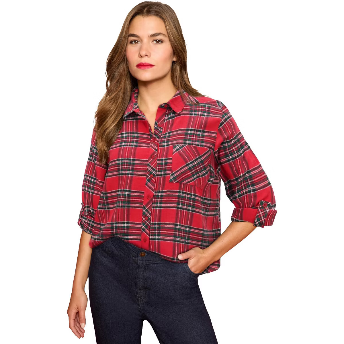 Roaman's Classic Plaid Button-Front Shirt | Target