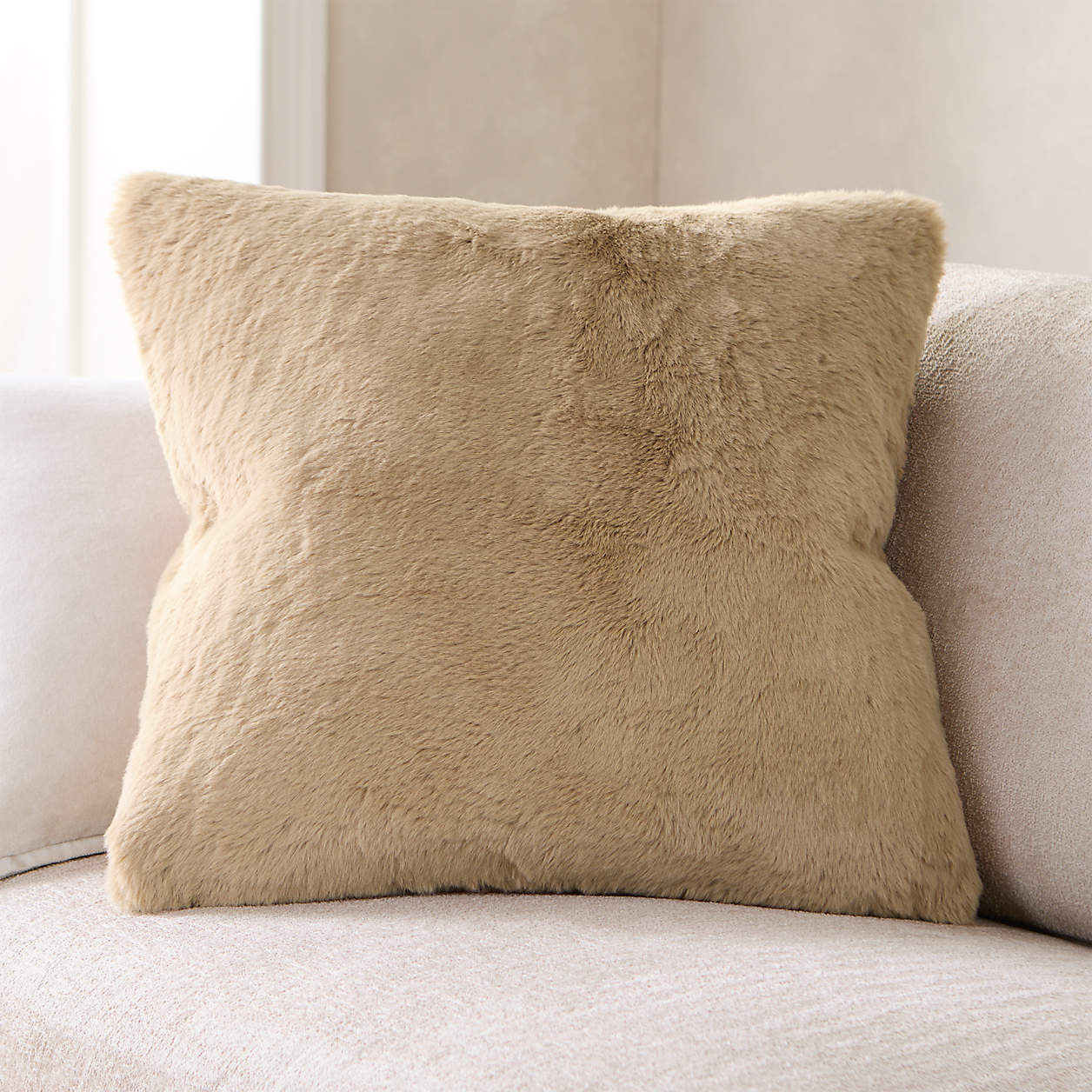 Sierra Tan Faux Fur 23"x23" Throw Pillow Cover + Reviews | Crate & Barrel | Crate & Barrel