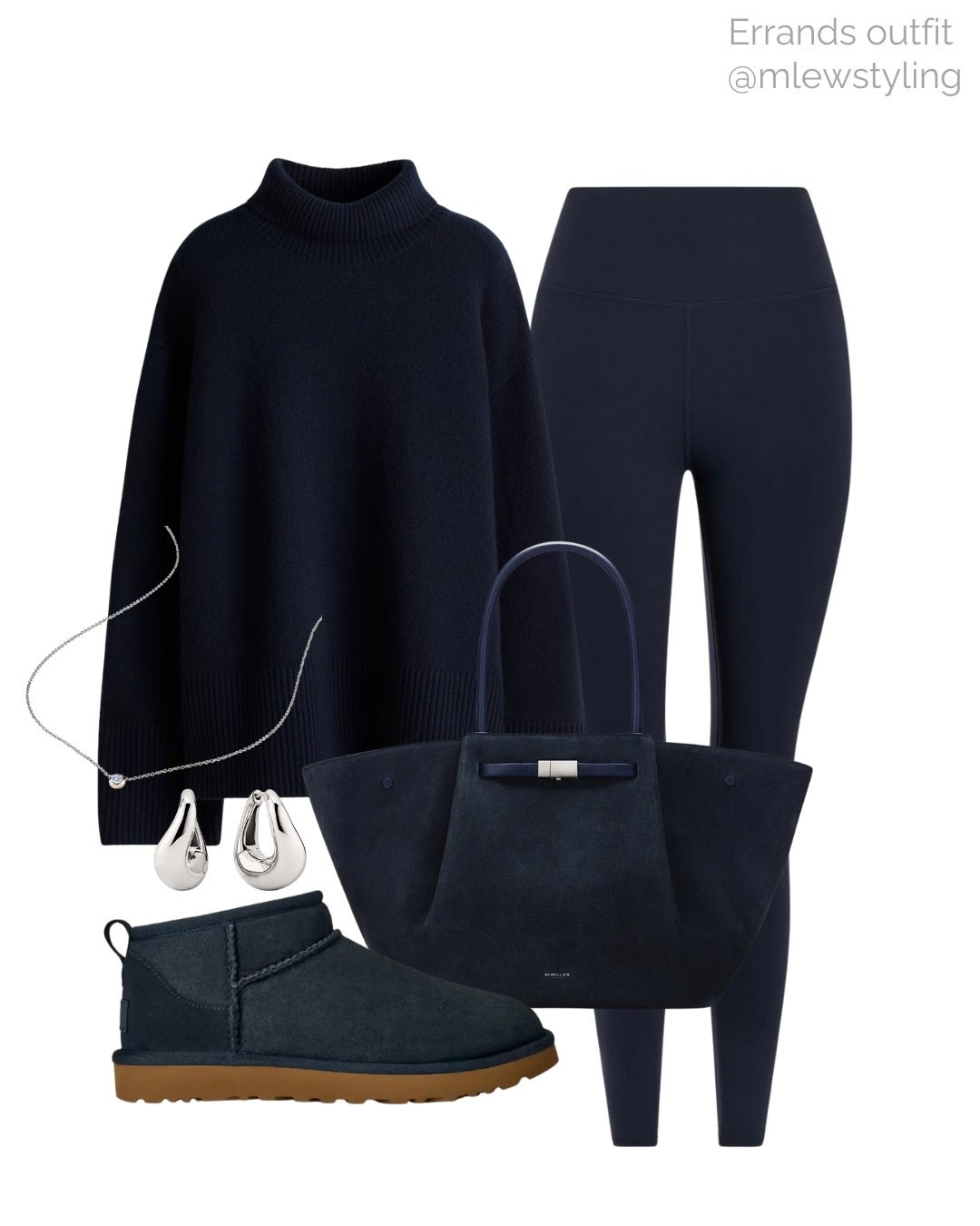 Winter errands outfit with navy blue 💙

Tags: H&M cashmere turtleneck sweater, Varley blue leggings, navy Ugg mini boots, suede DeMellier tote bag, Mejuri diamond necklace, silver earrings, weekend look, school pick up 

#LTKFindsUnder100 #LTKSeasonal #LTKootd