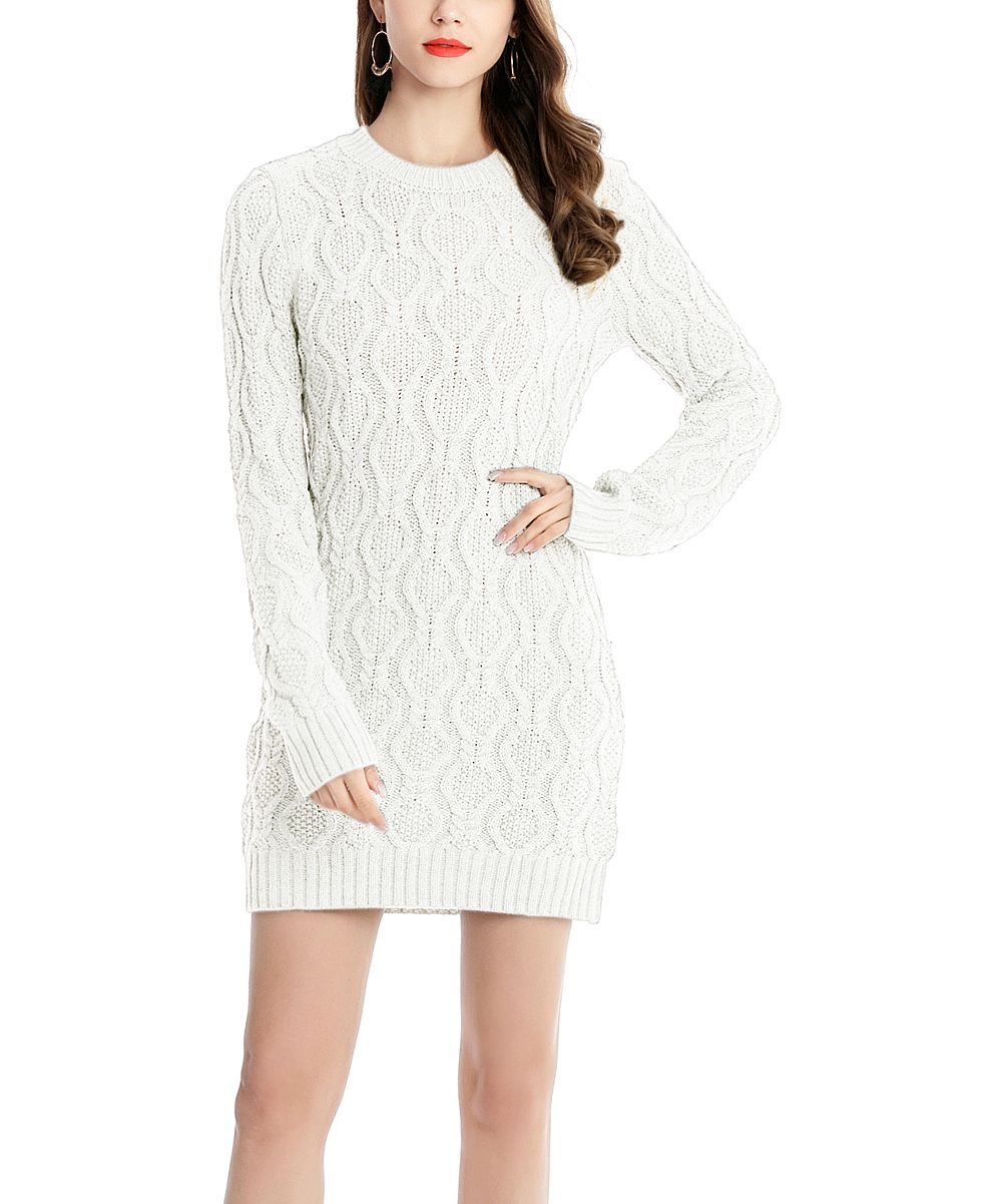 White Cable-Knit Sweater Dress - Women | Zulily