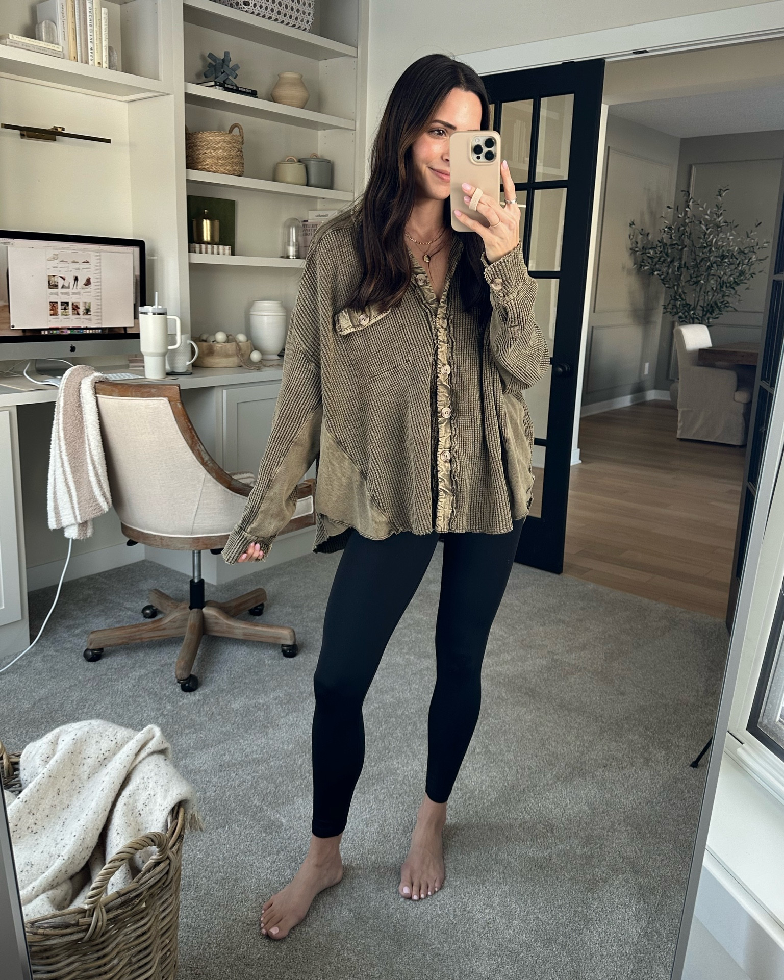 Scout jacket restocked :) TTS oversized fit (S) 
Leggings: my fav. Wear these so much 😂 true to size (S long) 5’7” 
Electric picks necklaces (code TAYLOR20) 

#LTKunder100 #LTKstyletip #LTKSeasonal