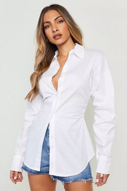 Ruched Detail Fitted Longline Shirt | Boohoo.com (US & CA)