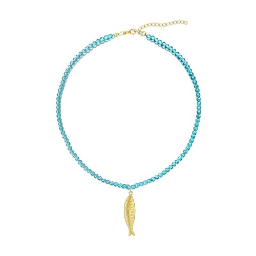 Gold Fish Necklace for Women Trendy Beaded Sardine Fish Pendant Necklace Summer Ocean Beach Jewelry Gift | Amazon (US)
