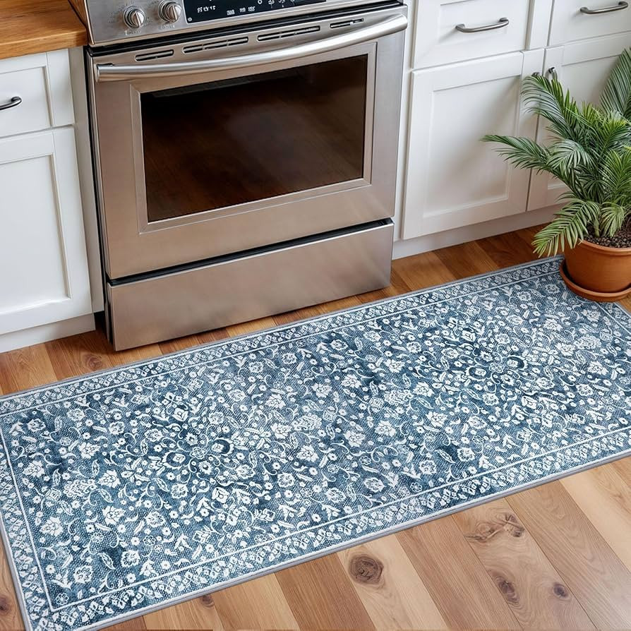 Vintage Washable 2x5 Rug, Blue and White Hallway Runner, Super Soft Non-Slip Kitchen Runner, Prin... | Amazon (US)