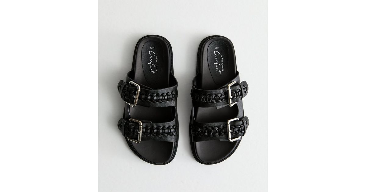 Black Plaited Chunky Sliders | New Look | New Look (UK)