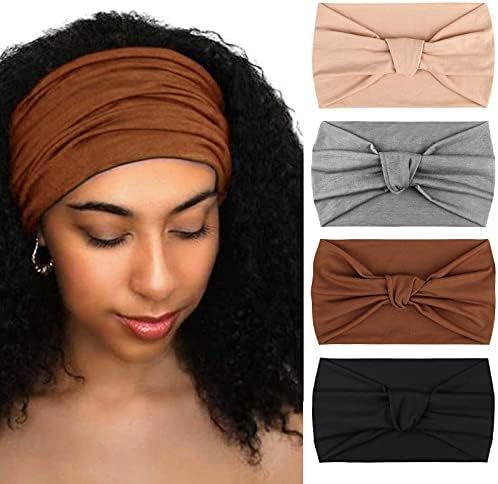 DRESHOW 4 Pack Turban Head Wraps for African Women Wide Scarf Knotted Headbands for Girls Hair Bands | Amazon (US)