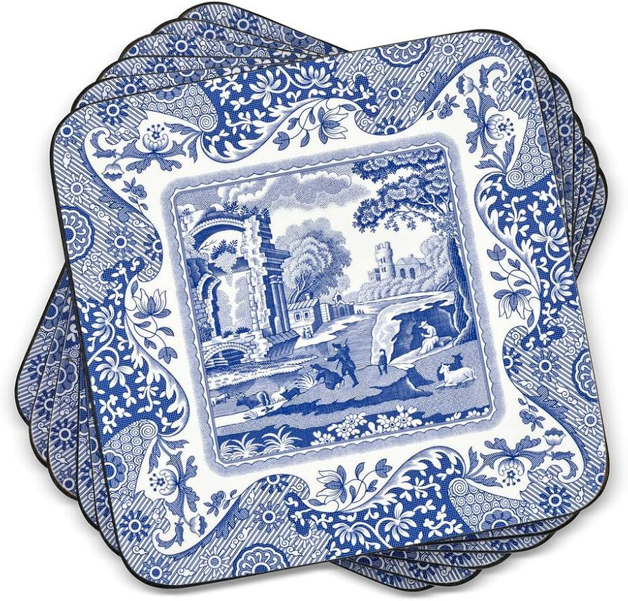 Spode Italian Coasters, Set of 4 – (4" x 4") Cork-Backed Square Mats with Classic White Imari O... | Amazon (US)