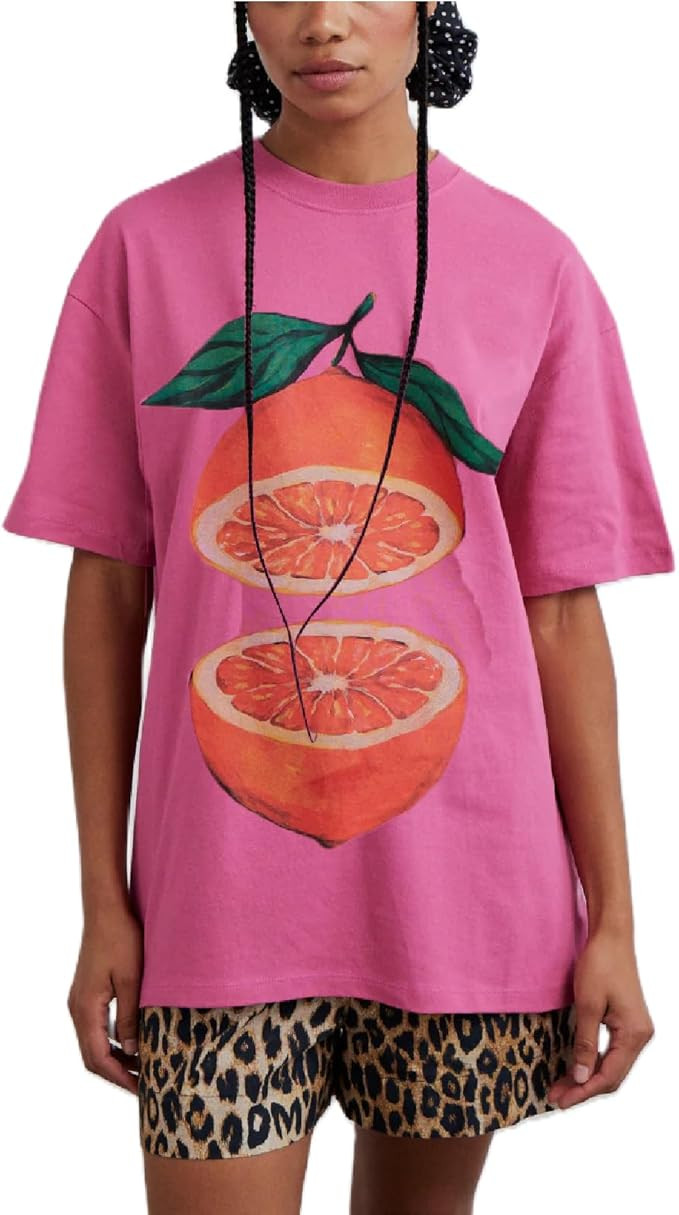 Women Oversized Graphic Tshirt Casual Fairy Bow Fruit Print Loose Baby Tee Y2k Vintage Aesthetic ... | Amazon (US)