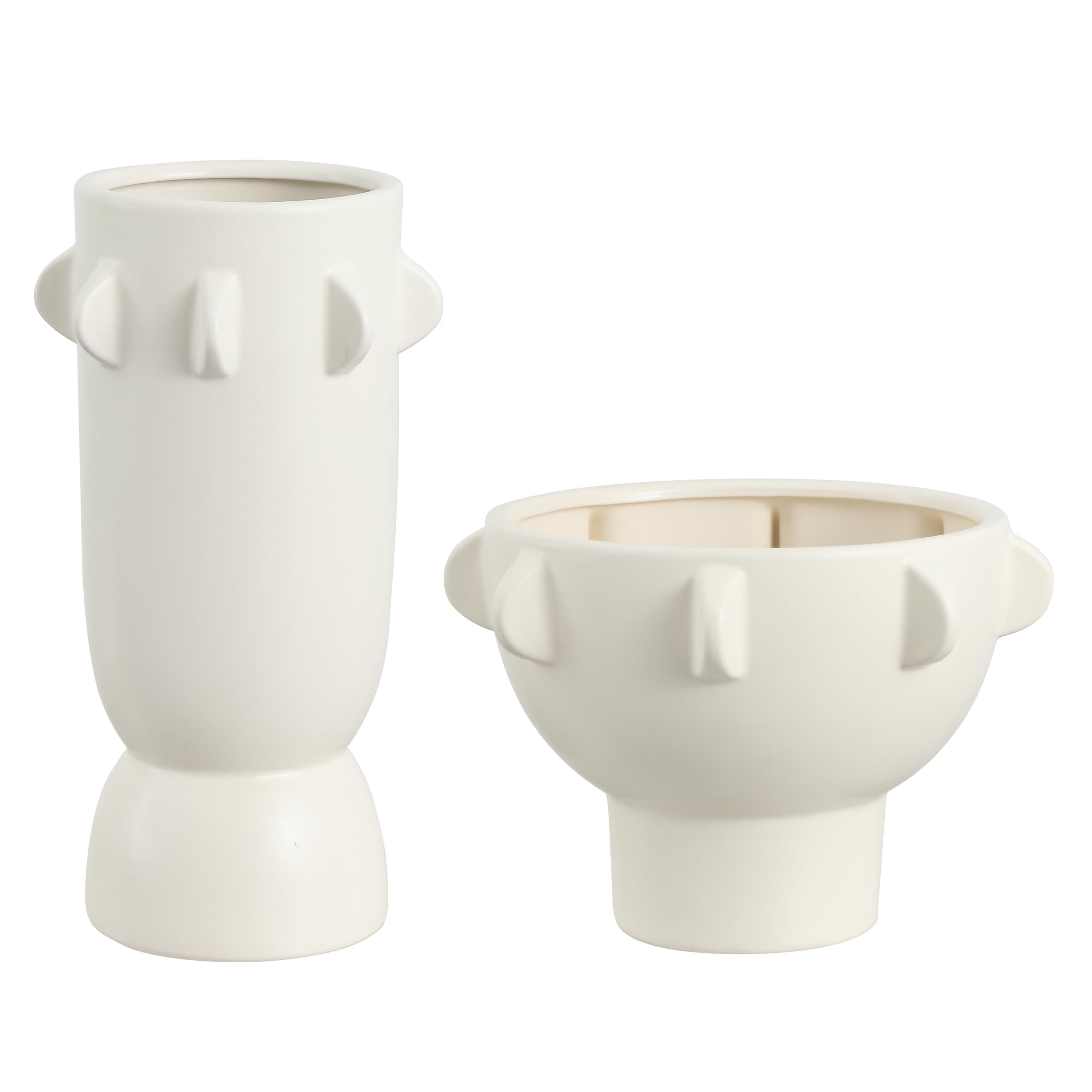 SAFAVIEH Home Collection Amias Off-White Ceramic Tab Vases Set of 2 Decorative Modern Accent for Shelf or Table | Amazon (US)