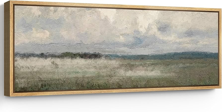 SIGNFORD Large Framed Canvas Print Wall Art Tranquil Misty Field Under Cloudy Sky Illustrations M... | Amazon (US)