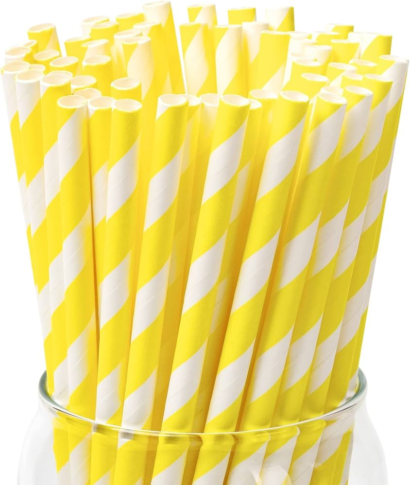100 Pack Disposable Paper Straws - Biodegradable Yellow Drinking Straws for Cocktails, Lemonade, ... | Amazon (US)
