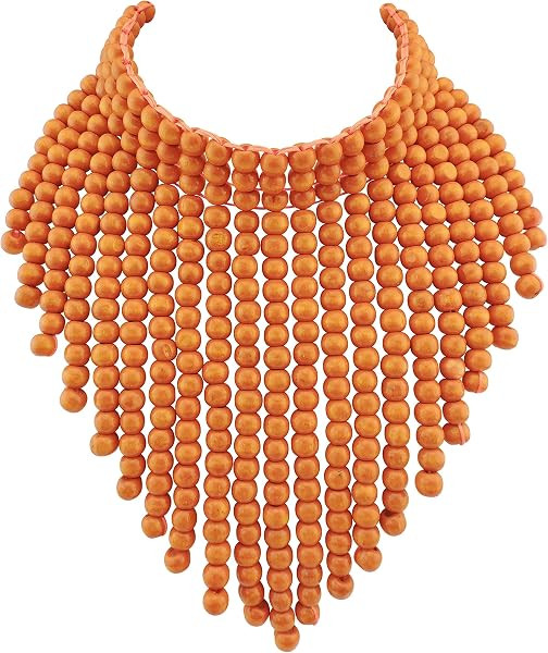 Boho African Wooden or Acrylic Beaded Bib Statement Necklace Strands Layered Cluster Chunky Colla... | Amazon (US)