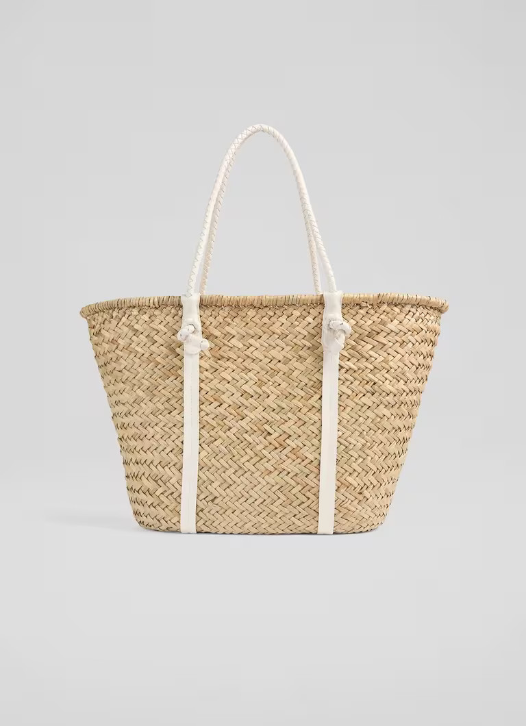 Harper Natural & White Straw Classic Beach Tote Bag | L.K. Bennett (UK)