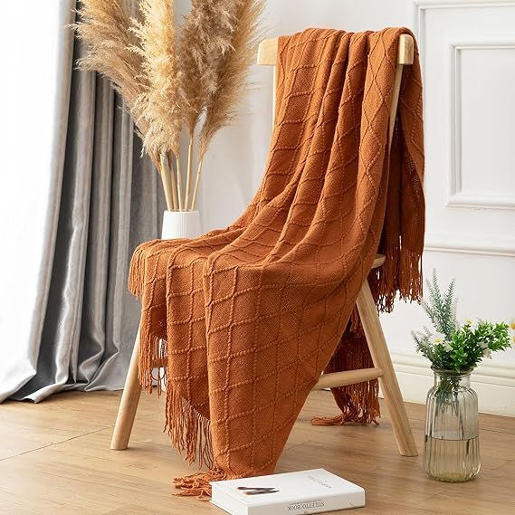 Quinnsus Burnt Orange Fall Throw Blanket for Couch, Soft Lightweight Decorative Acrylic Boho Bed ... | Amazon (US)
