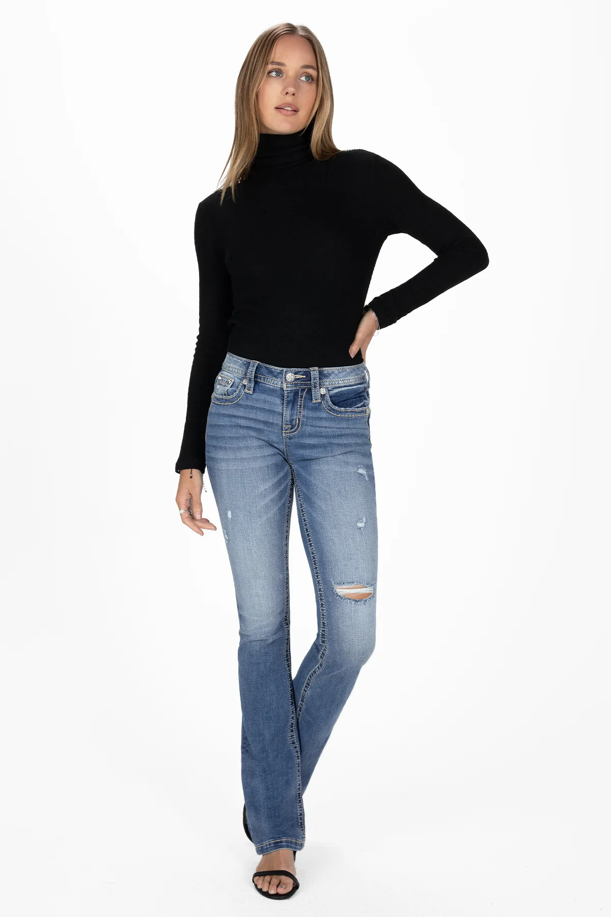 Light Wash Distressed Bootcut Jeans | Miss Me