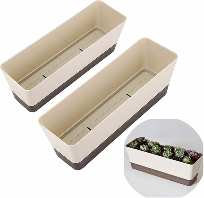 Skelang 2 Pcs Rectangular Plant Pot, 12" Watering Plant Container with Drainage Hole, Window Plan... | Amazon (US)