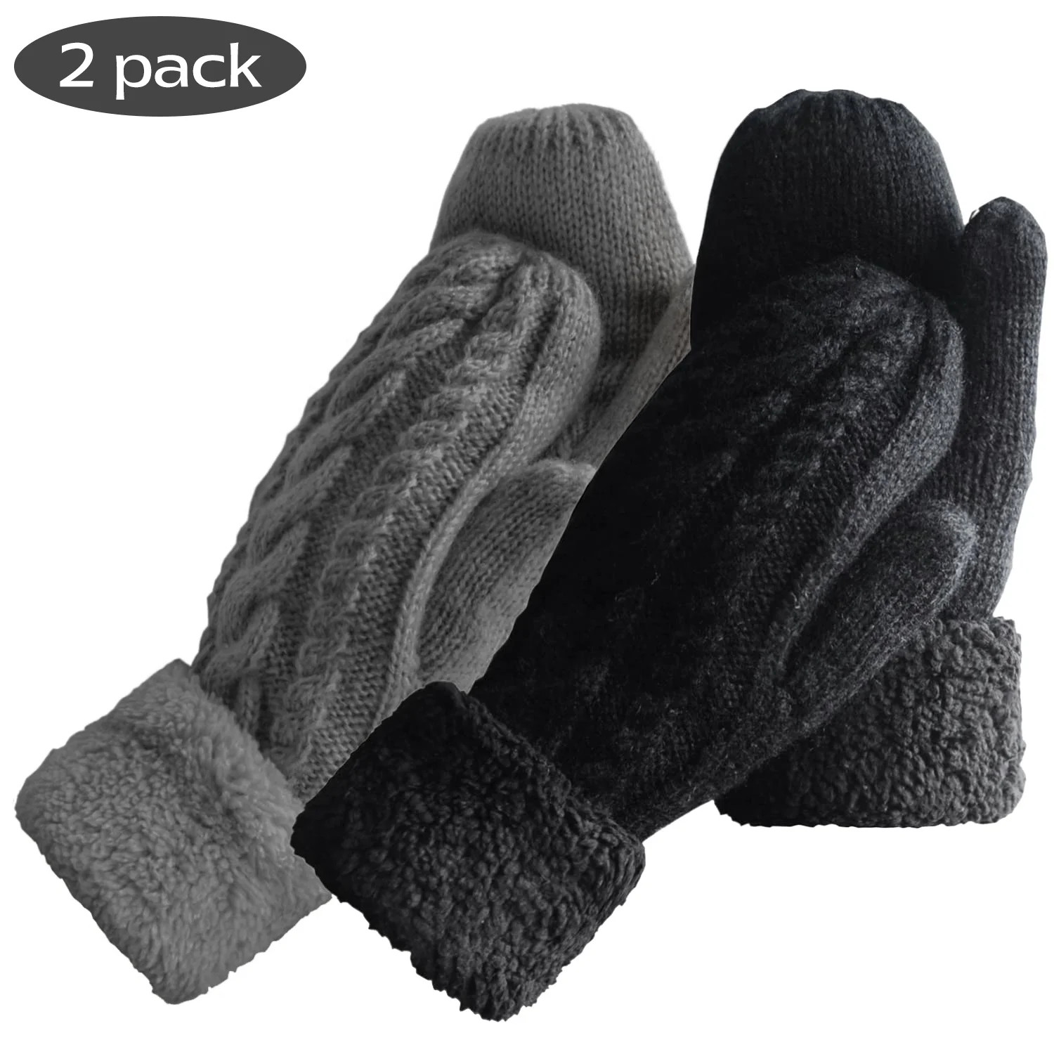 Loritta 2Pcs Winter Gloves for Women Warm Lining Mittens- Cozy Knit Thick Women Gloves Mittens Co... | Walmart (US)